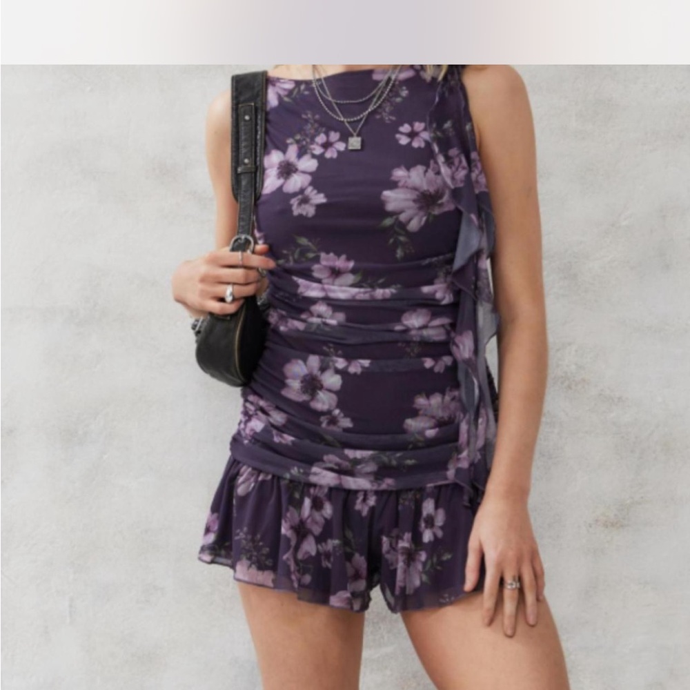 Floral Purple Sleeveless Dress